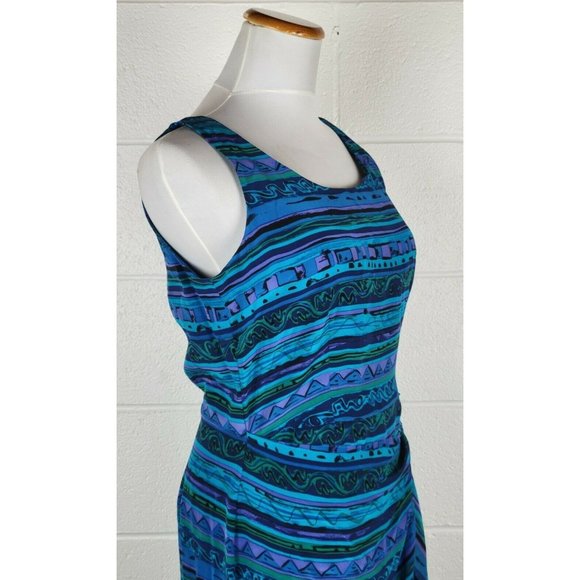 Vtg NWT Womens Spenser Jeremy Silk Blue Purple Tribal Print Stripe Dress sz 8 - Picture 3 of 11